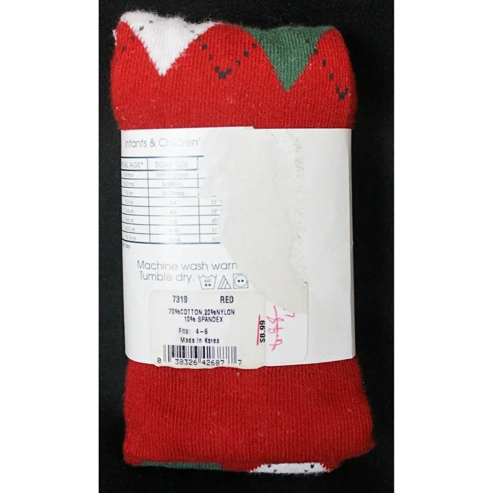 Strasburg Children Girls Sz 4 - 6 Argyle Pattern Tights Footed Red White Green